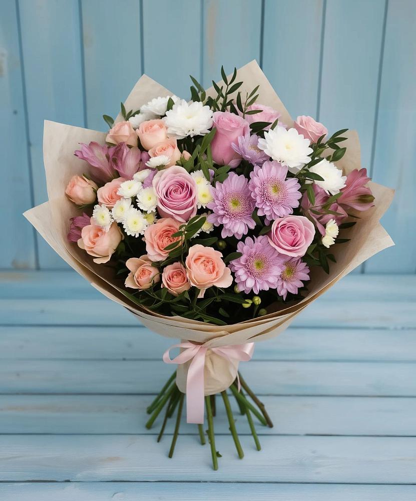 Букет цветов из: Хризантемы, Розы и Альстромерии в Вологде