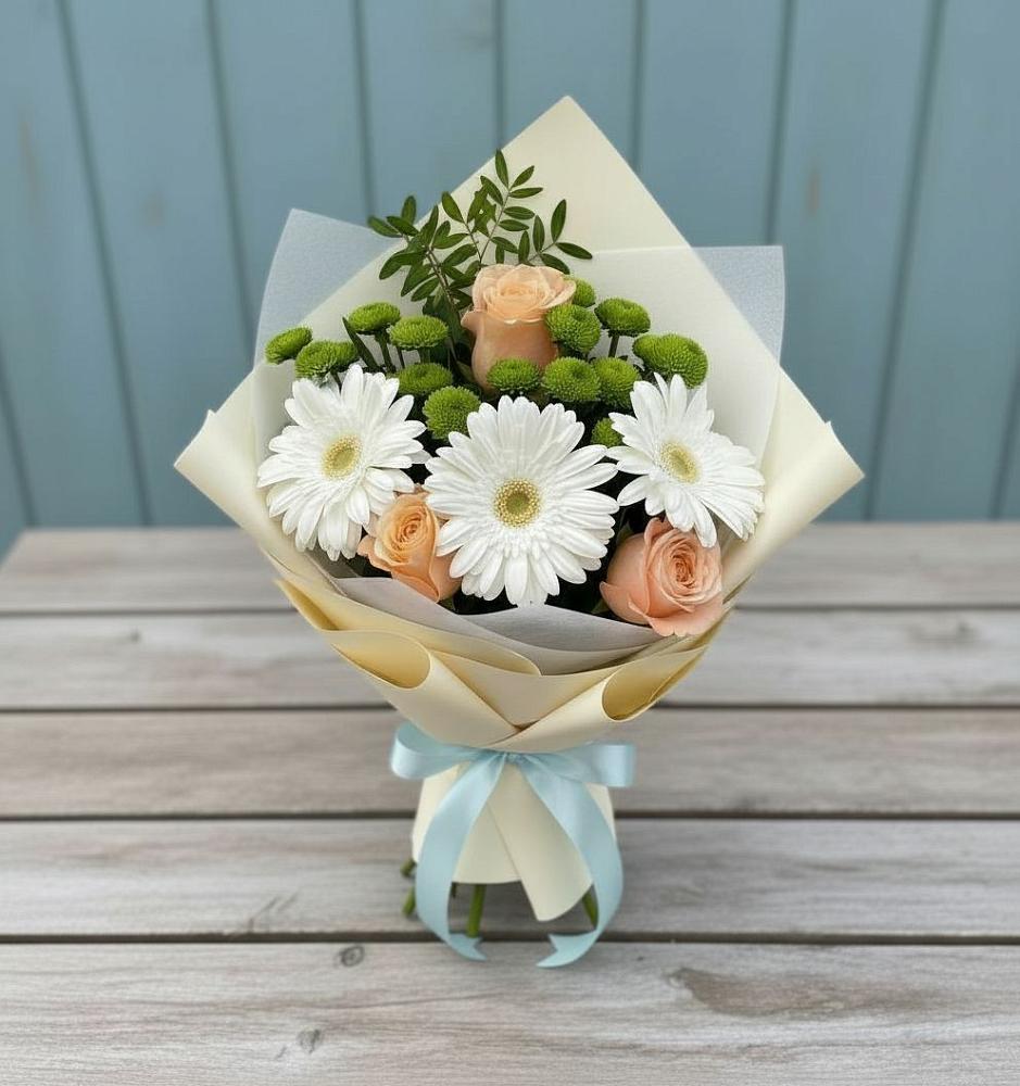 Букет цветов из: Герберы, Розы и Хризантемы в Вологде