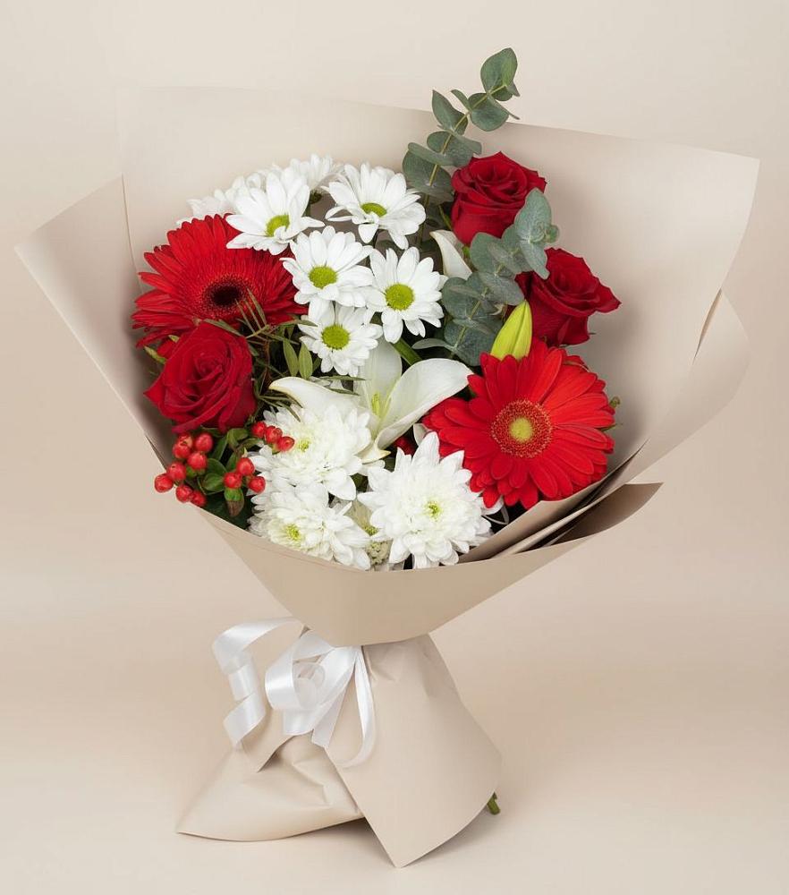 Букет цветов из: Розы, Хризантемы, Герберы и Лилии в Вологде