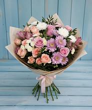 Букет цветов из:  Хризантемы, Розы и Альстромерии в Вологде